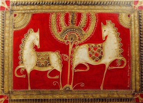 White Horses on Red, an art piece by Gohar Edigaryan