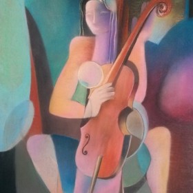 The Girl With Cello, an art piece by Melkum Hovhannisyan