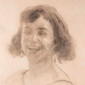 Young woman smiling, an art piece by Edgar Chahine (1874-1947)
